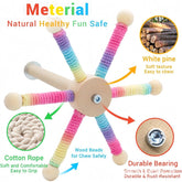 KUTKUT 360° Rotating Wooden Bird Perch Toy For Parrots, Budgies, Cockatiels, Lovebirds-Natural Pine Wood & Cotton Rope Stand With Chew Beads, Fun Exercise & Play Training Toy